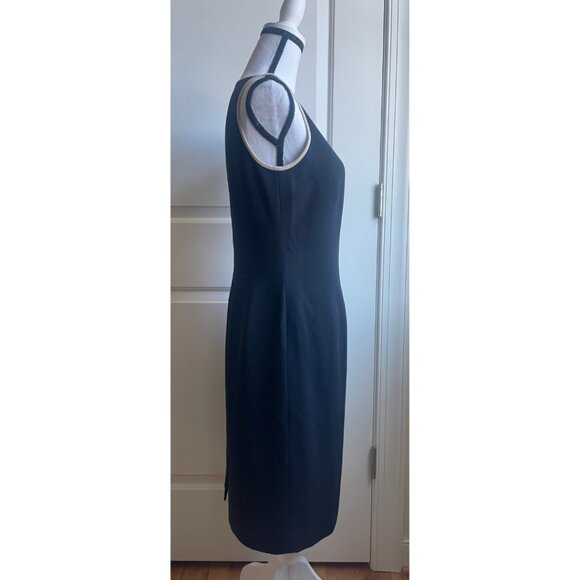 Ann Taylor Black Sleeveless Sheath Dress with White Trim - Picture 2 of 7
